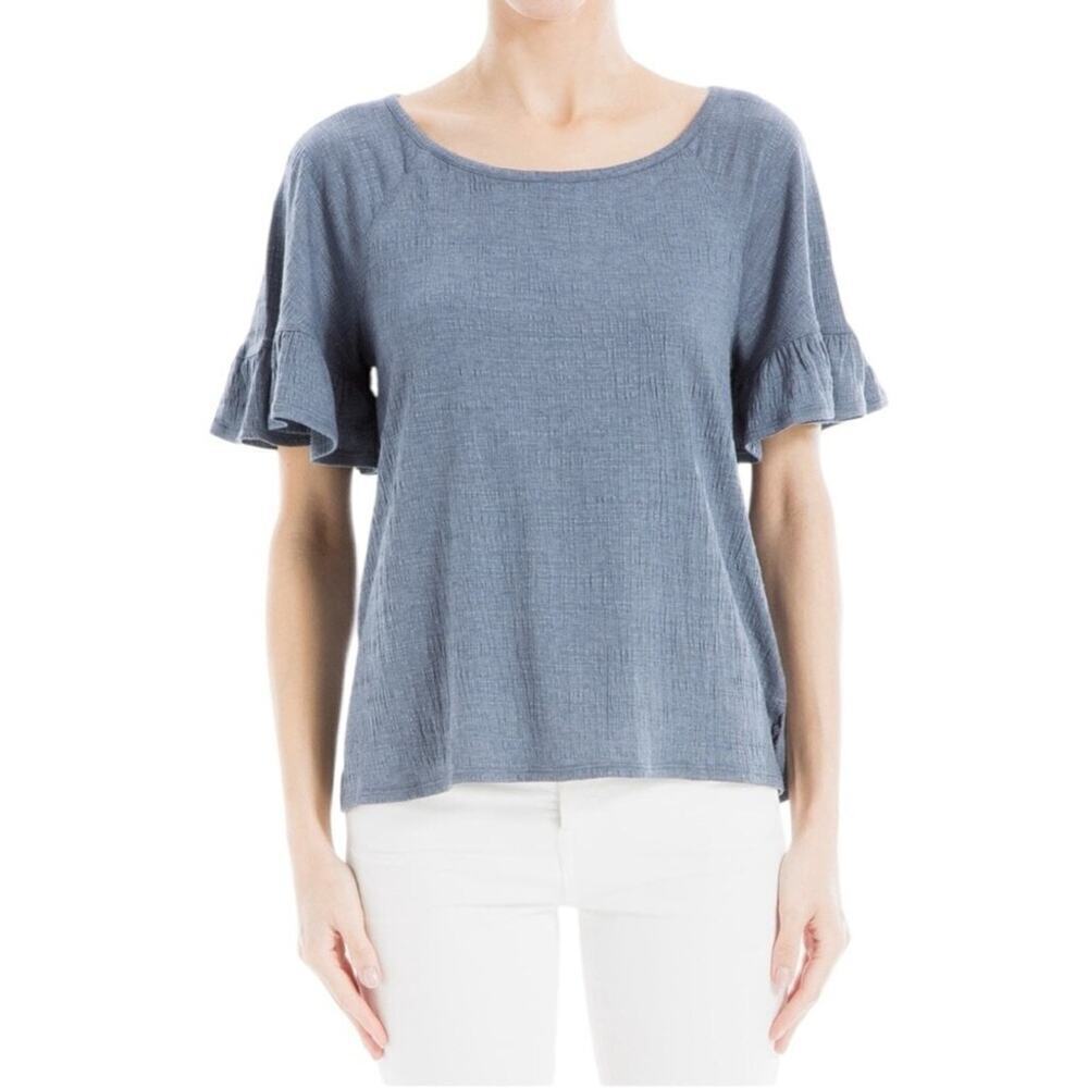 Max Studio Blue Flutter Sleeve Knit Top Small NWT Lightweight